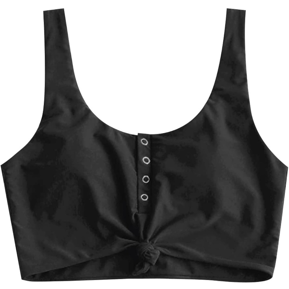 NWOT ZAFUL Women's Front Knot Bikini Top Crop Scoop Neck Padded Bathing Suit Top